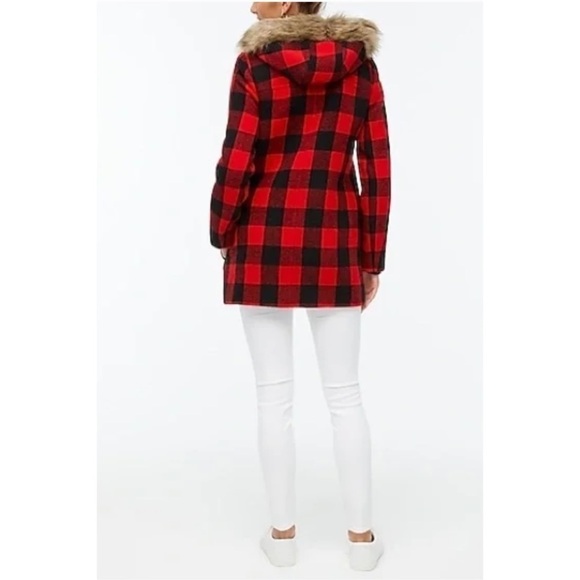 Nwt J. Crew Vail Wool Blend Peacoat Buffalo Check Fur Festive Holiday Size 0 - Picture 3 of 9
